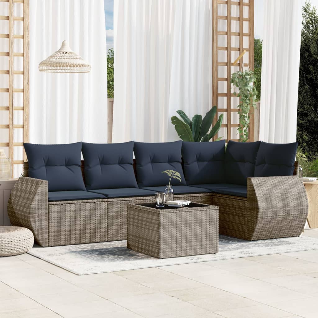 6-delige tuinbankset met kussens, grijs polyrotan is nu te koop bij PeponiXL, paradijselijk wonen!