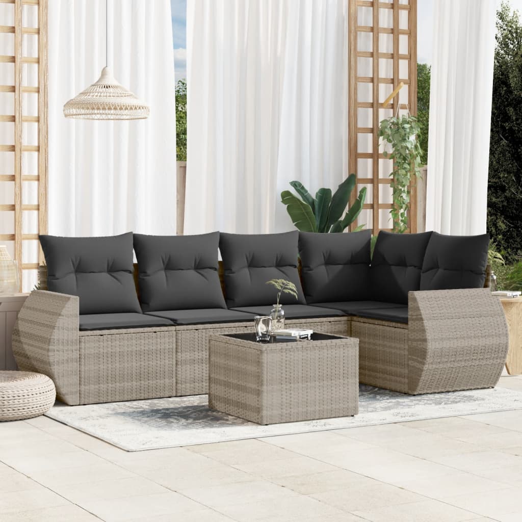 6-delige Loungeset met kussens poly rattan lichtgrijs is nu te koop bij PeponiXL, paradijselijk wonen!