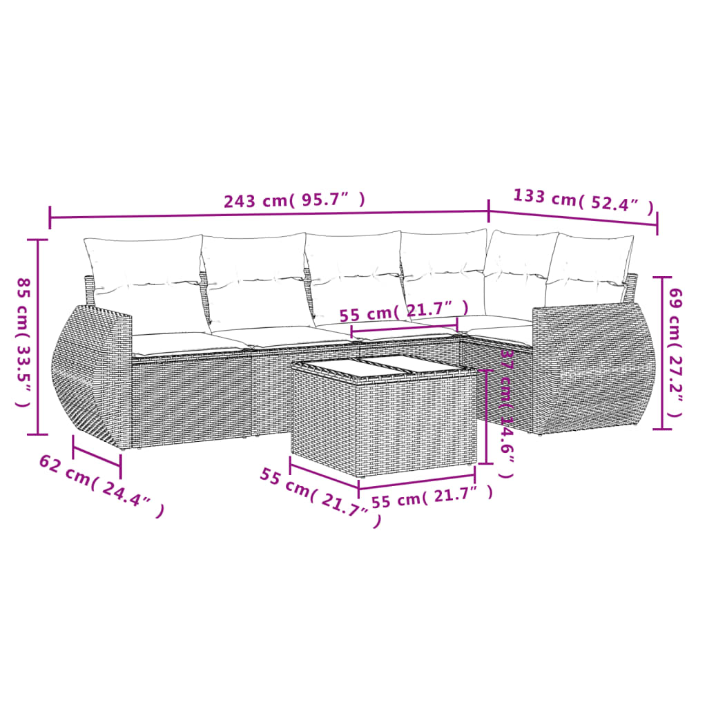 6-delige tuinbankset met kussens, bruin polyrotan is nu te koop bij PeponiXL, paradijselijk wonen!