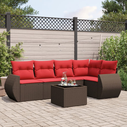 6-delige tuinbankset met kussens, bruin polyrotan is nu te koop bij PeponiXL, paradijselijk wonen!