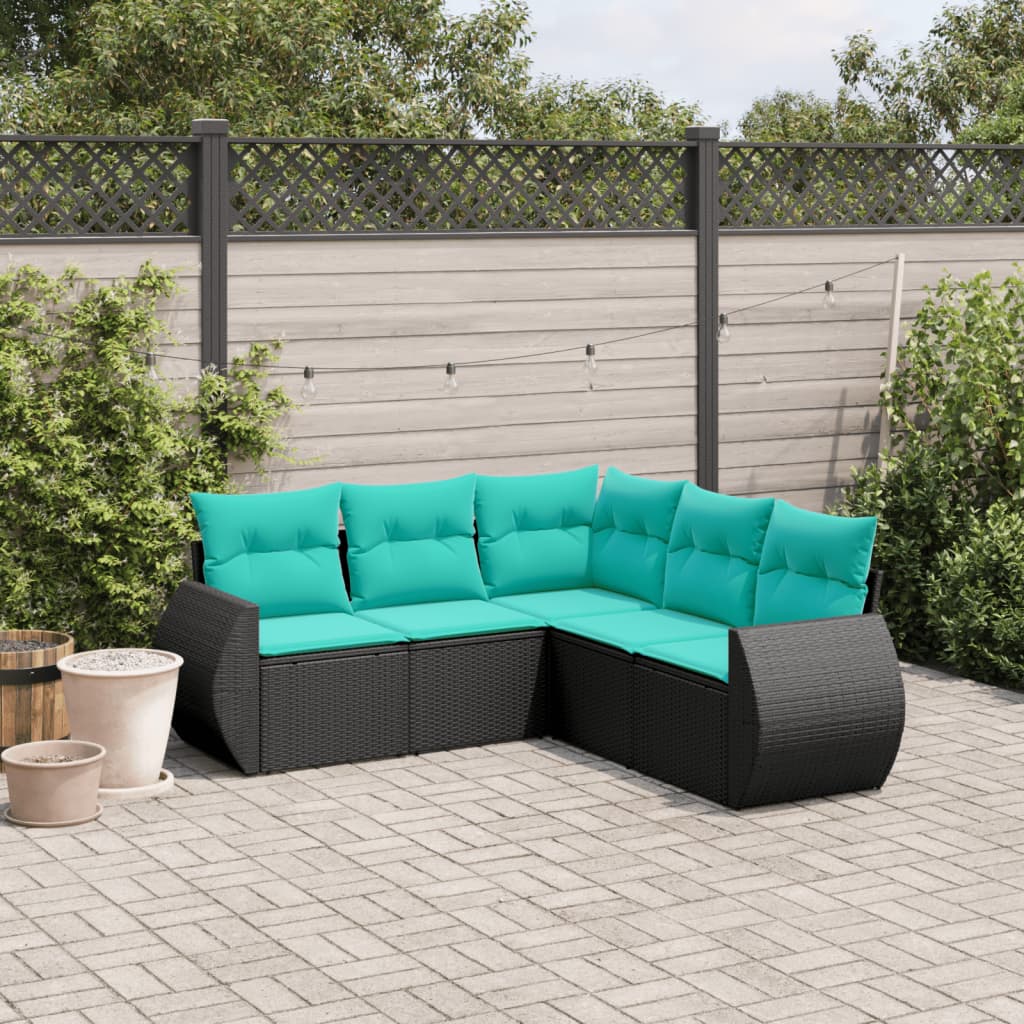 5-delige tuinbankset met kussens van zwart polyrotan is nu te koop bij PeponiXL, paradijselijk wonen!