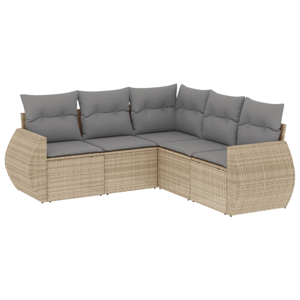 5-delige Loungeset met kussens poly rattan beige is nu te koop bij PeponiXL, paradijselijk wonen!