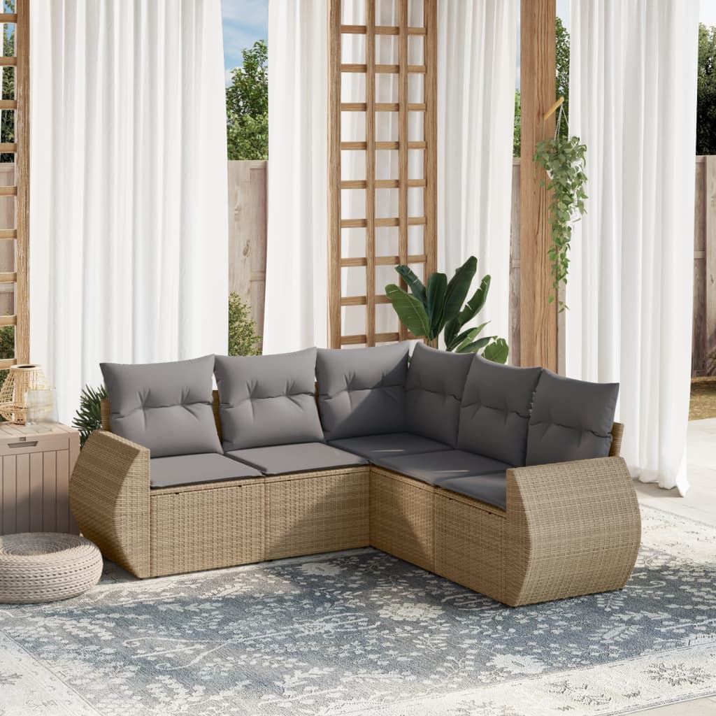 5-delige Loungeset met kussens poly rattan beige is nu te koop bij PeponiXL, paradijselijk wonen!