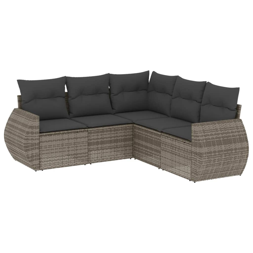 5-delige Loungeset met kussens poly rattan grijs is nu te koop bij PeponiXL, paradijselijk wonen!