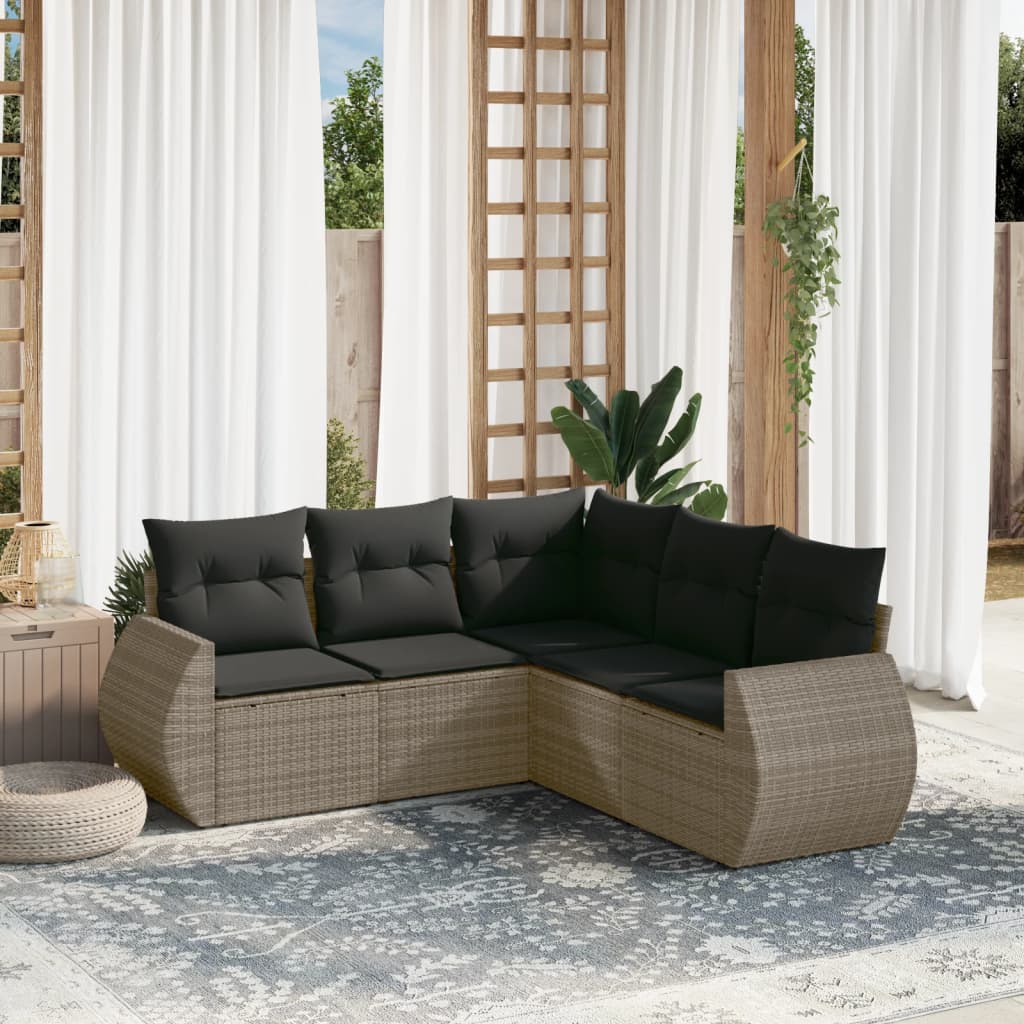 5-delige Loungeset met kussens poly rattan grijs is nu te koop bij PeponiXL, paradijselijk wonen!