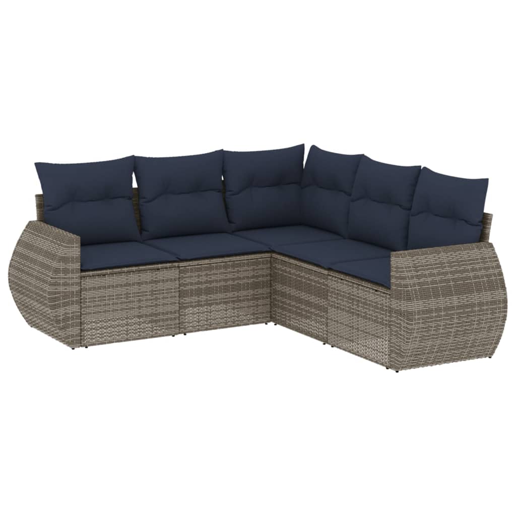 5-delige tuinbankset met kussens, grijs polyrotan is nu te koop bij PeponiXL, paradijselijk wonen!