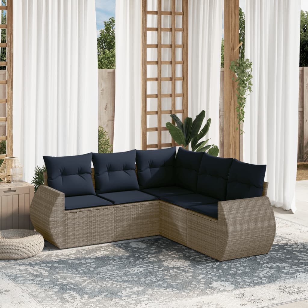 5-delige tuinbankset met kussens, grijs polyrotan is nu te koop bij PeponiXL, paradijselijk wonen!