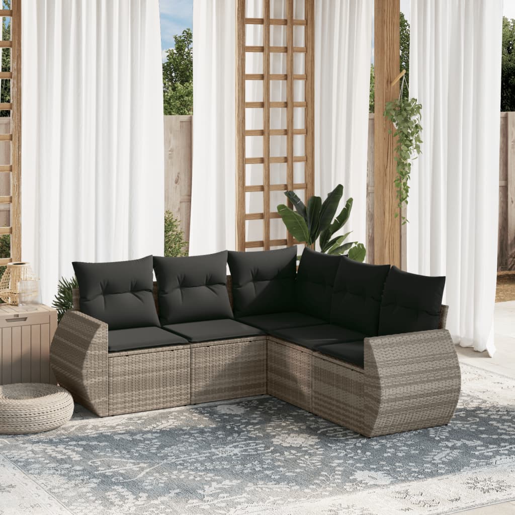 5-delige Loungeset met kussens poly rattan lichtgrijs is nu te koop bij PeponiXL, paradijselijk wonen!