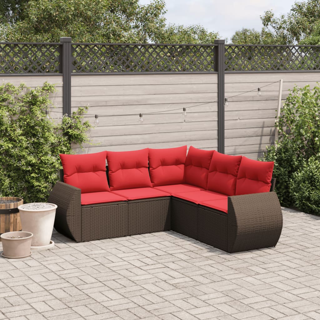 5-delige tuinbankset met kussens, bruin polyrotan is nu te koop bij PeponiXL, paradijselijk wonen!
