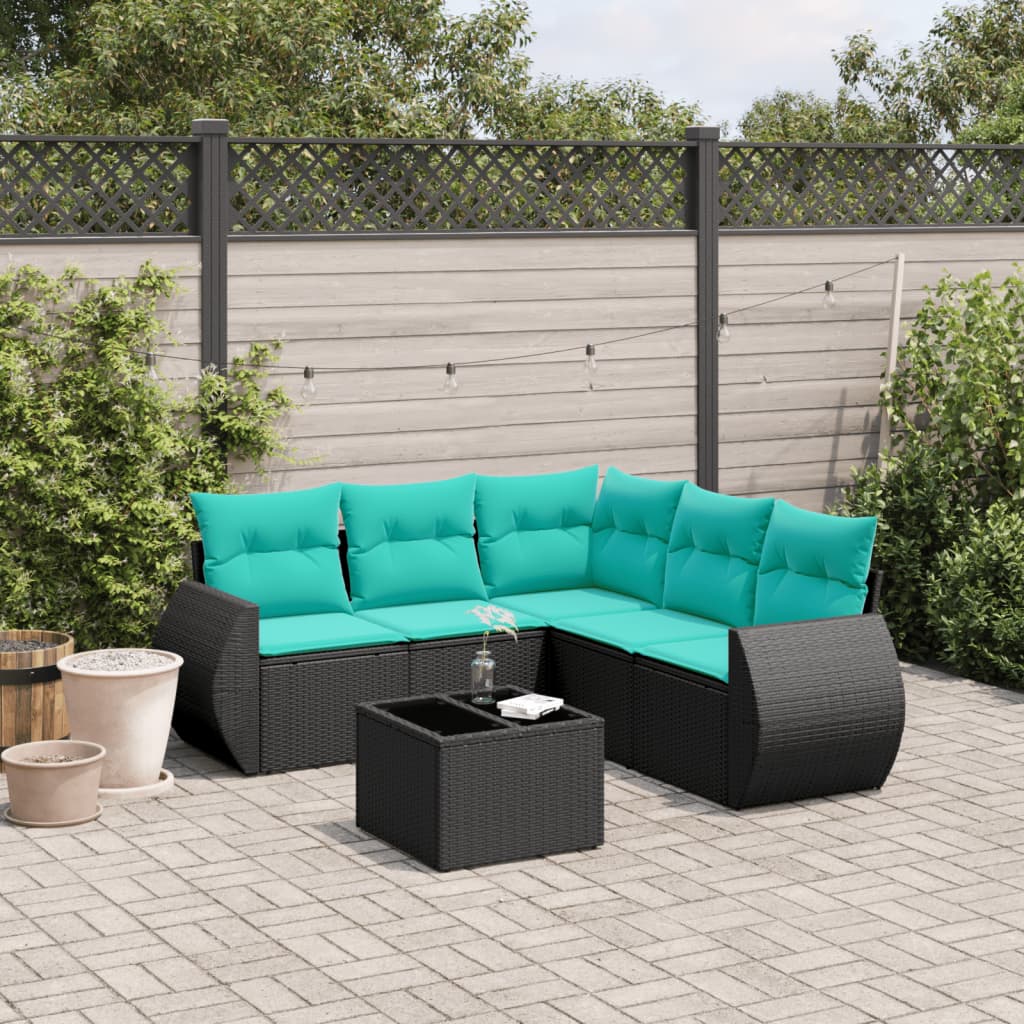 6-delige tuinbankset met kussens van zwart polyrotan is nu te koop bij PeponiXL, paradijselijk wonen!