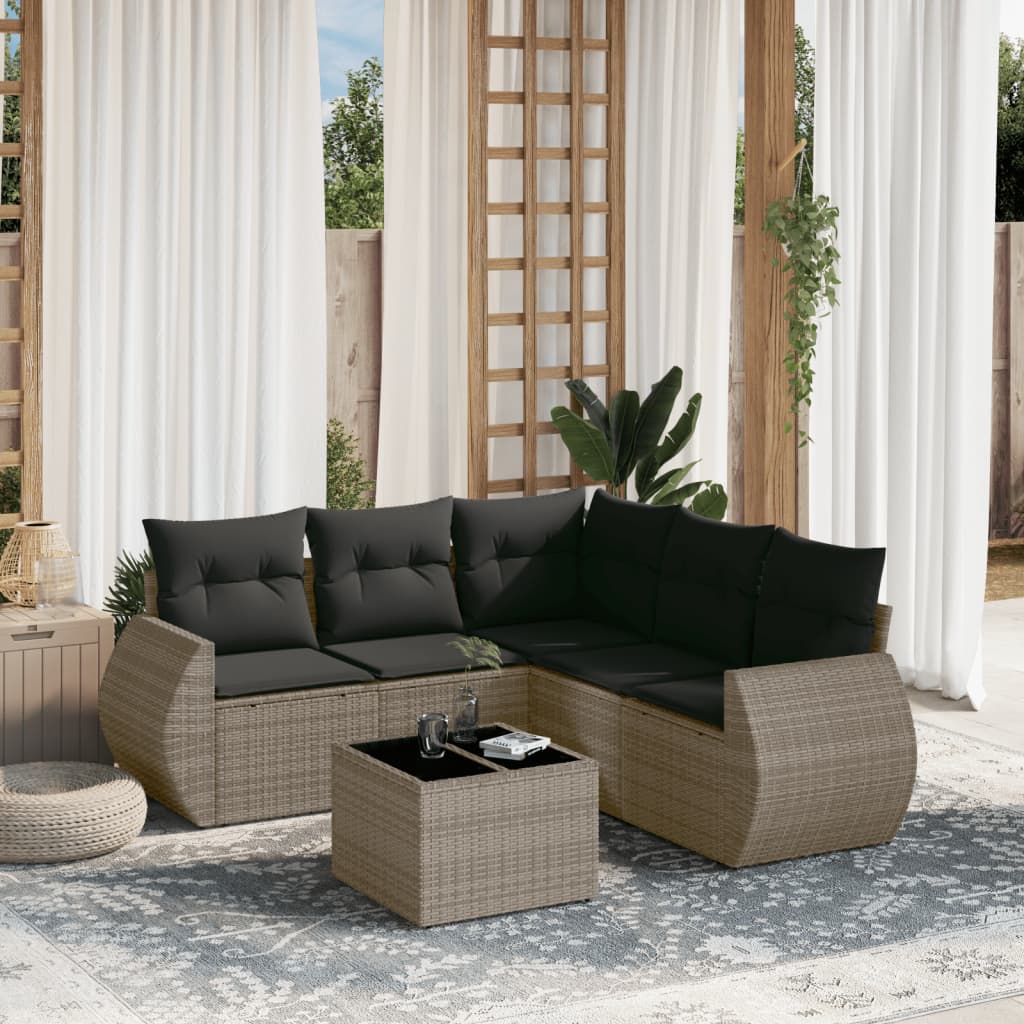 6-delige Loungeset met kussens poly rattan grijs is nu te koop bij PeponiXL, paradijselijk wonen!