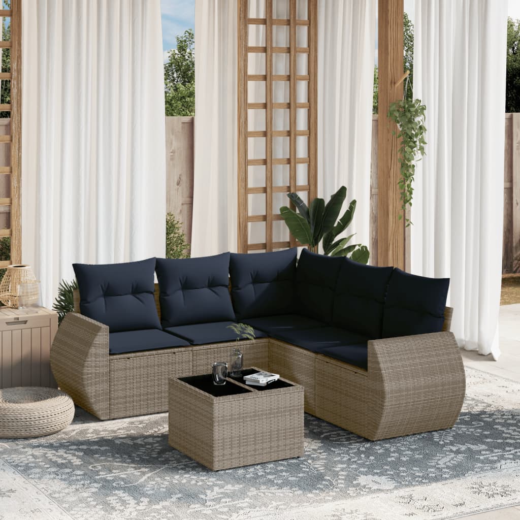 6-delige tuinbankset met kussens, grijs polyrotan is nu te koop bij PeponiXL, paradijselijk wonen!