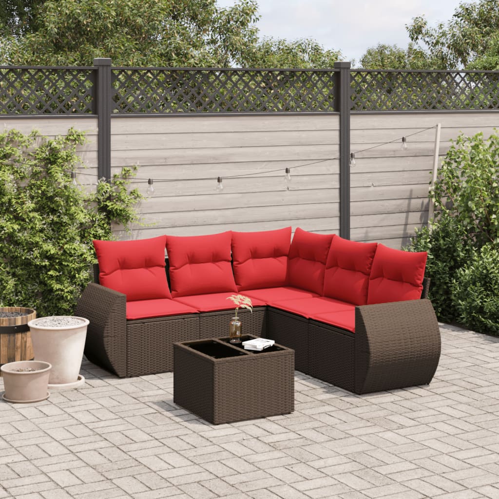 6-delige tuinbankset met kussens, bruin polyrotan is nu te koop bij PeponiXL, paradijselijk wonen!