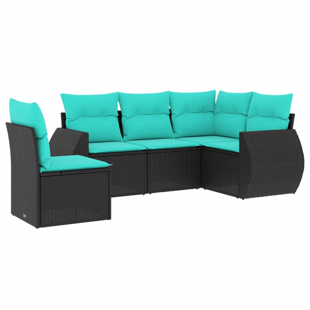 5-delige tuinbankset met kussens van zwart polyrotan is nu te koop bij PeponiXL, paradijselijk wonen!