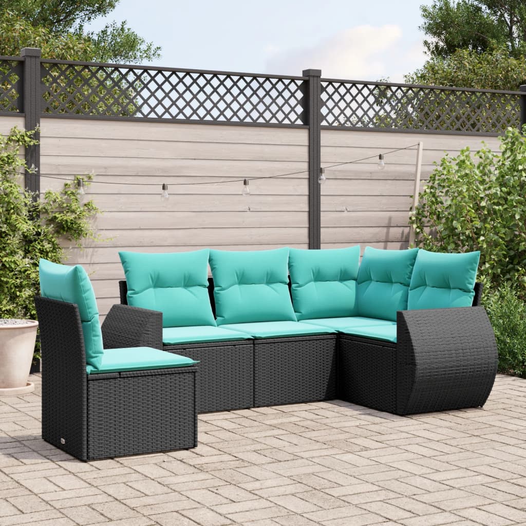 5-delige tuinbankset met kussens van zwart polyrotan is nu te koop bij PeponiXL, paradijselijk wonen!