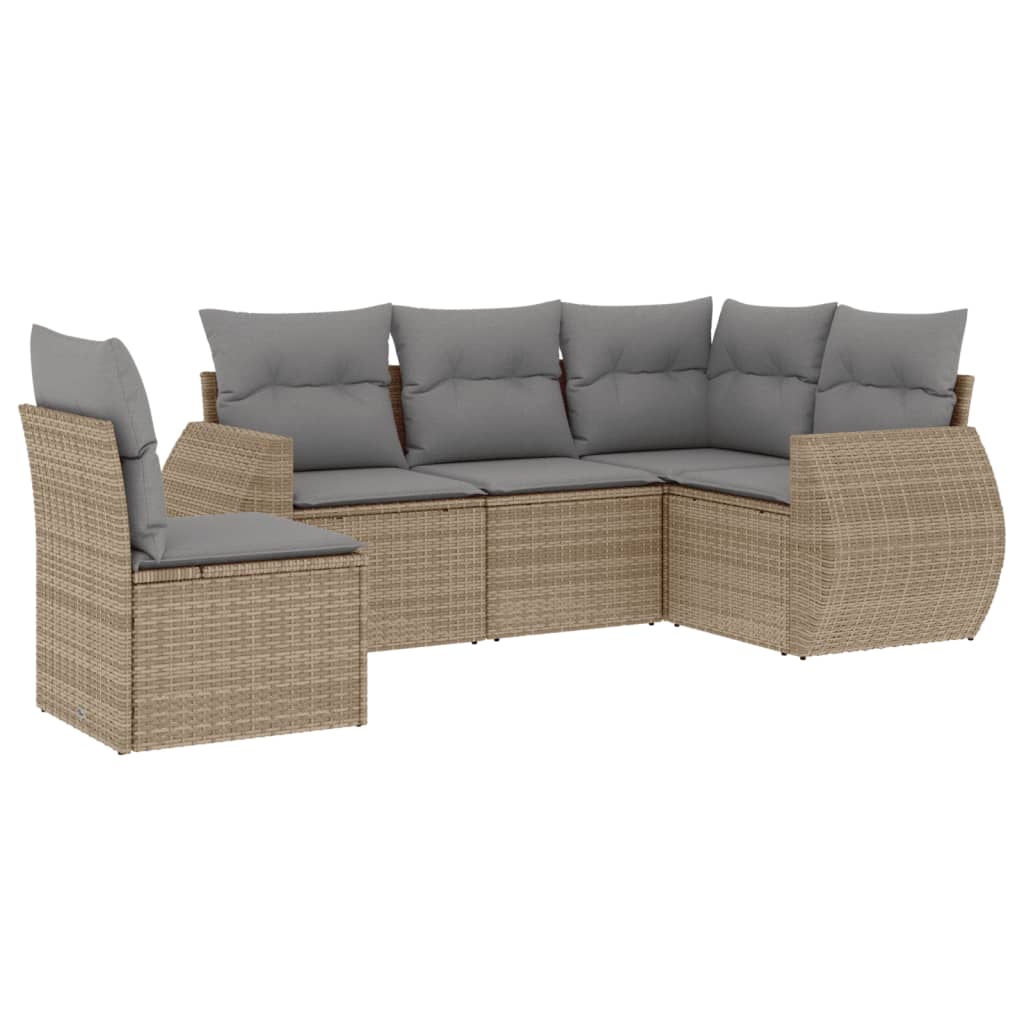 5-delige Loungeset met kussens poly rattan beige is nu te koop bij PeponiXL, paradijselijk wonen!