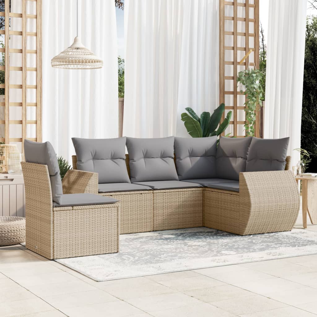 5-delige Loungeset met kussens poly rattan beige is nu te koop bij PeponiXL, paradijselijk wonen!