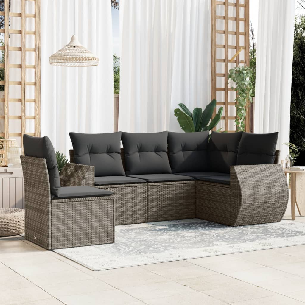 5-delige Loungeset met kussens poly rattan grijs is nu te koop bij PeponiXL, paradijselijk wonen!