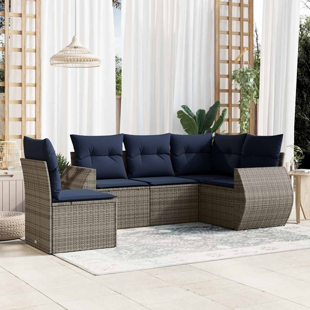 5-delige tuinbankset met kussens, grijs polyrotan is nu te koop bij PeponiXL, paradijselijk wonen!