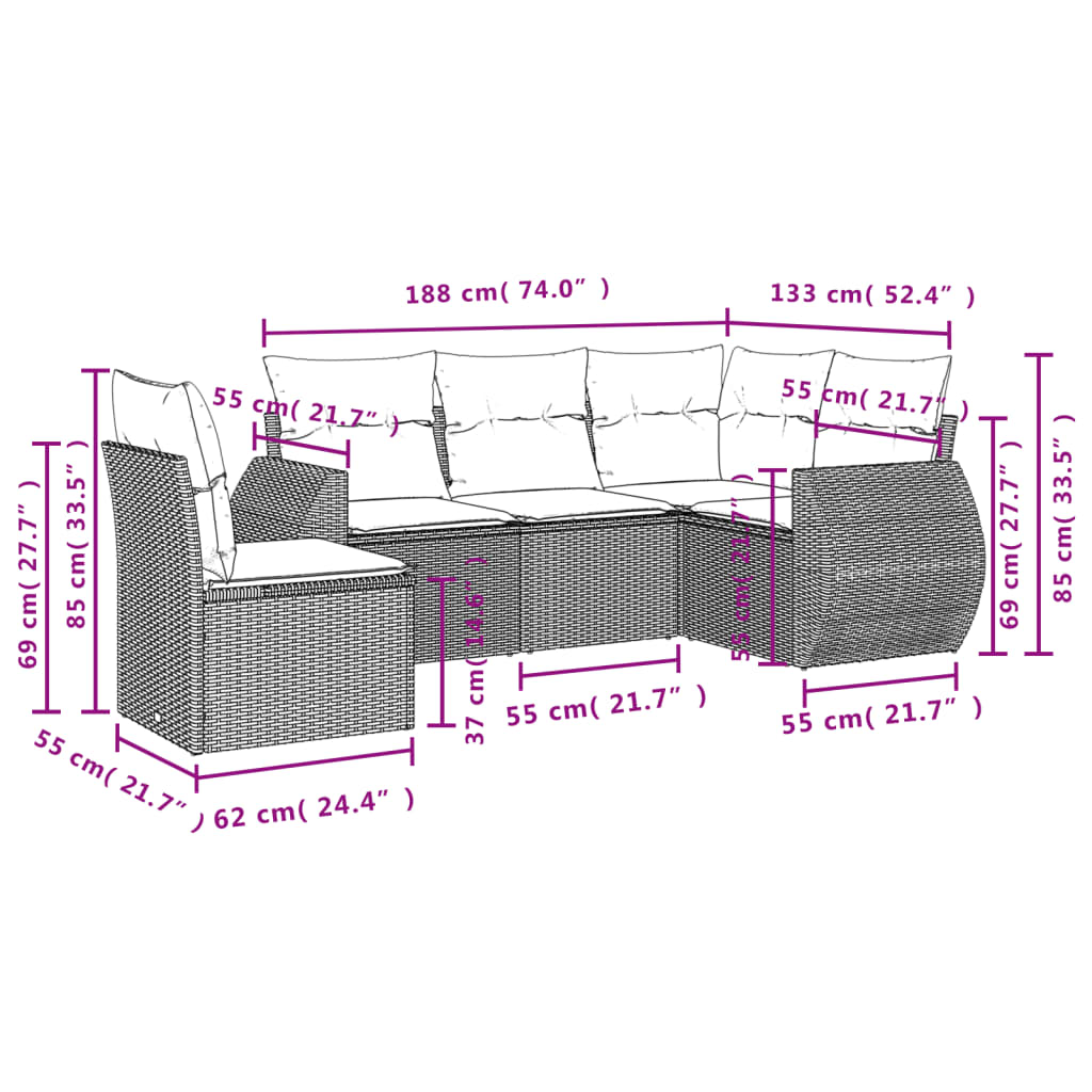 5-delige Loungeset met kussens poly rattan lichtgrijs is nu te koop bij PeponiXL, paradijselijk wonen!