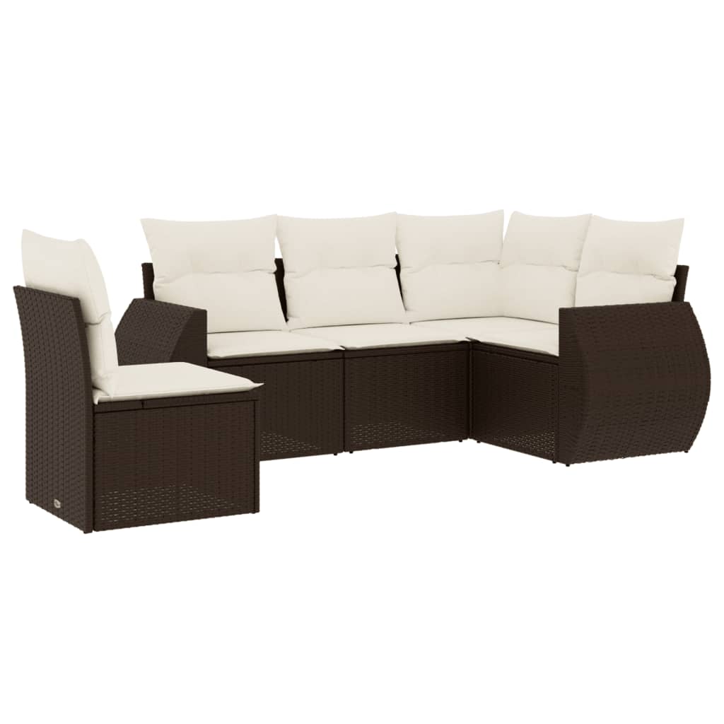 5-delige Loungeset met kussens poly rattan bruin is nu te koop bij PeponiXL, paradijselijk wonen!