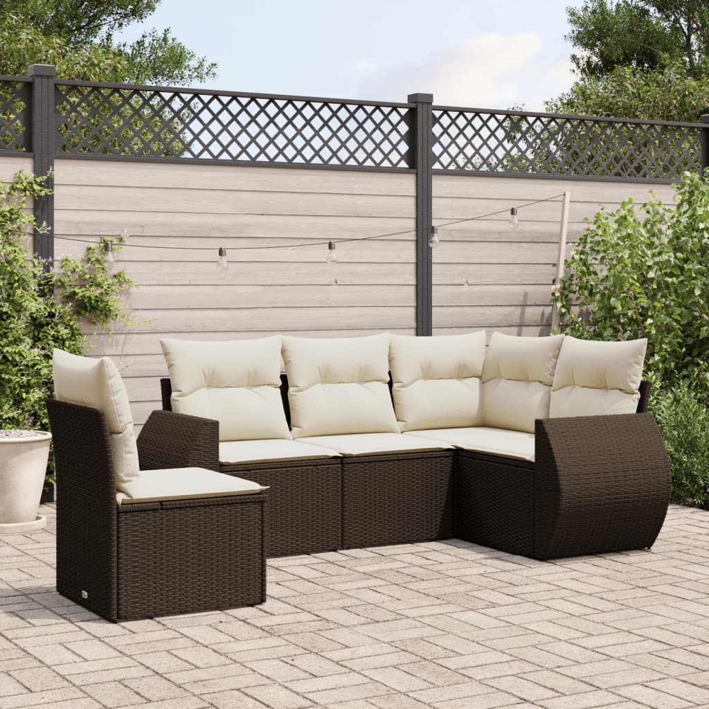 5-delige Loungeset met kussens poly rattan bruin is nu te koop bij PeponiXL, paradijselijk wonen!