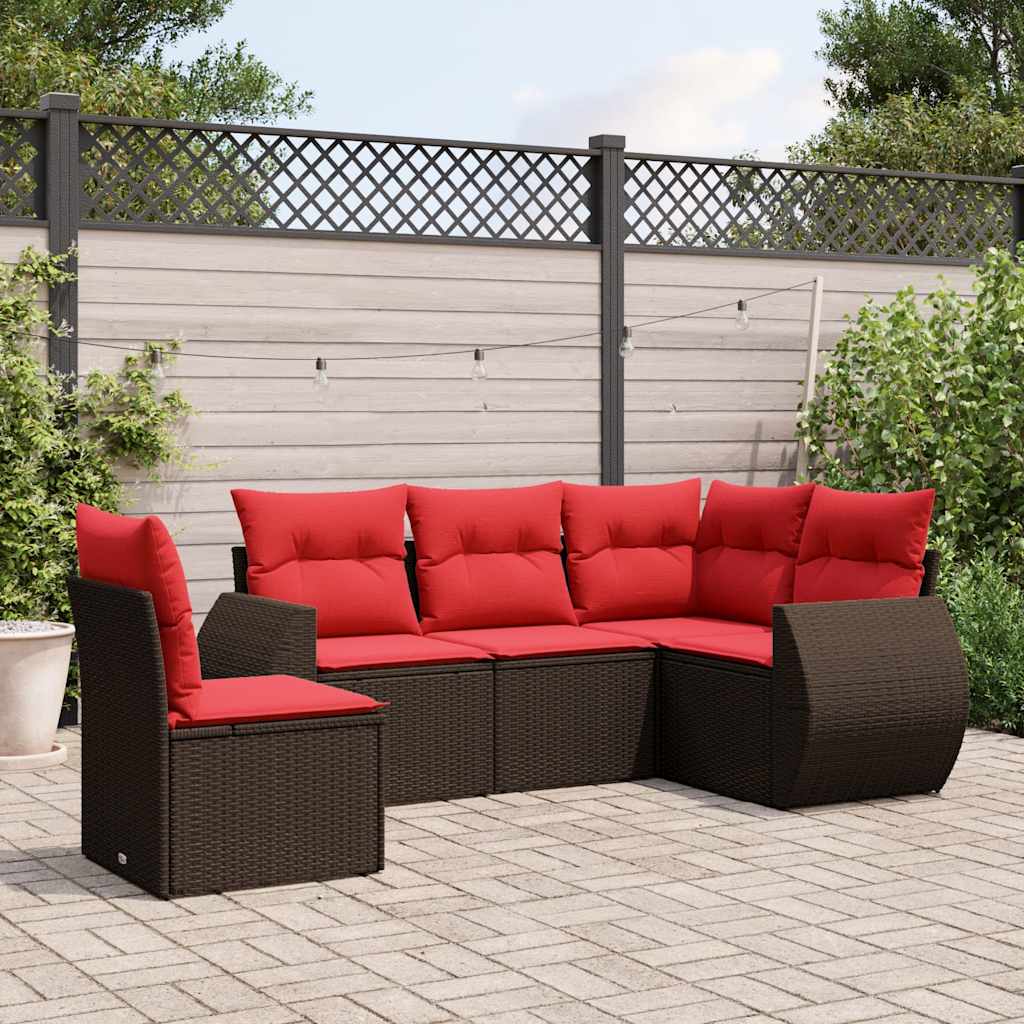 5-delige tuinbankset met kussens, bruin polyrotan is nu te koop bij PeponiXL, paradijselijk wonen!