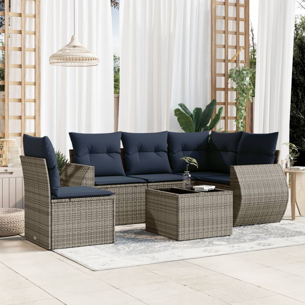 6-delige tuinbankset met kussens, grijs polyrotan is nu te koop bij PeponiXL, paradijselijk wonen!