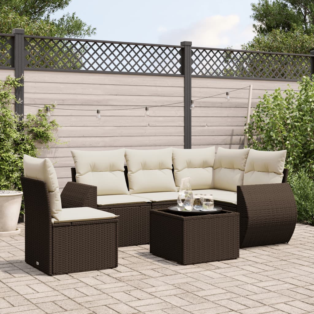6-delige Loungeset met kussens poly rattan bruin is nu te koop bij PeponiXL, paradijselijk wonen!