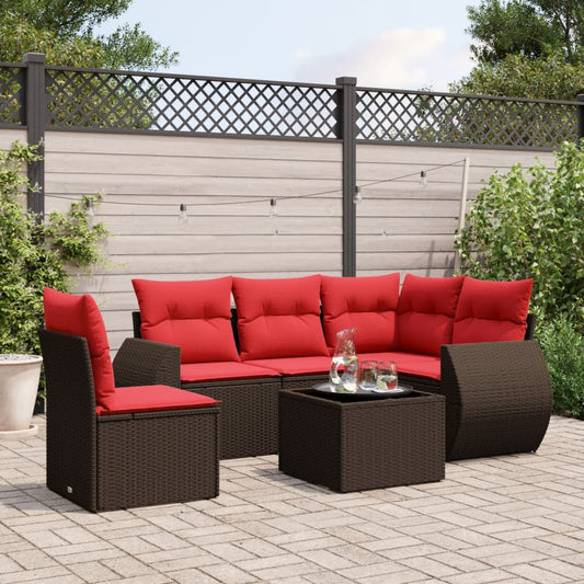 6-delige tuinbankset met kussens, bruin polyrotan is nu te koop bij PeponiXL, paradijselijk wonen!