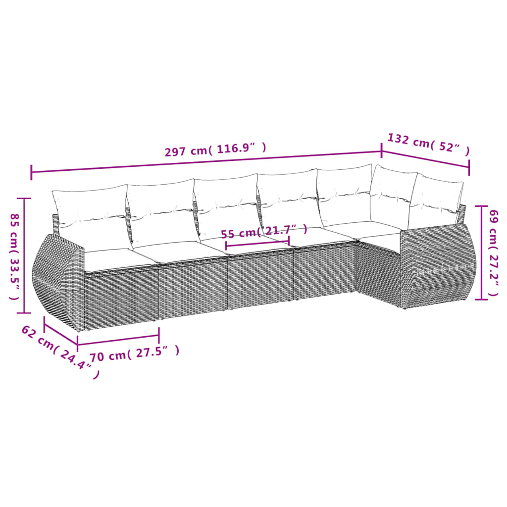 6-delige Loungeset met kussens poly rattan zwart is nu te koop bij PeponiXL, paradijselijk wonen!