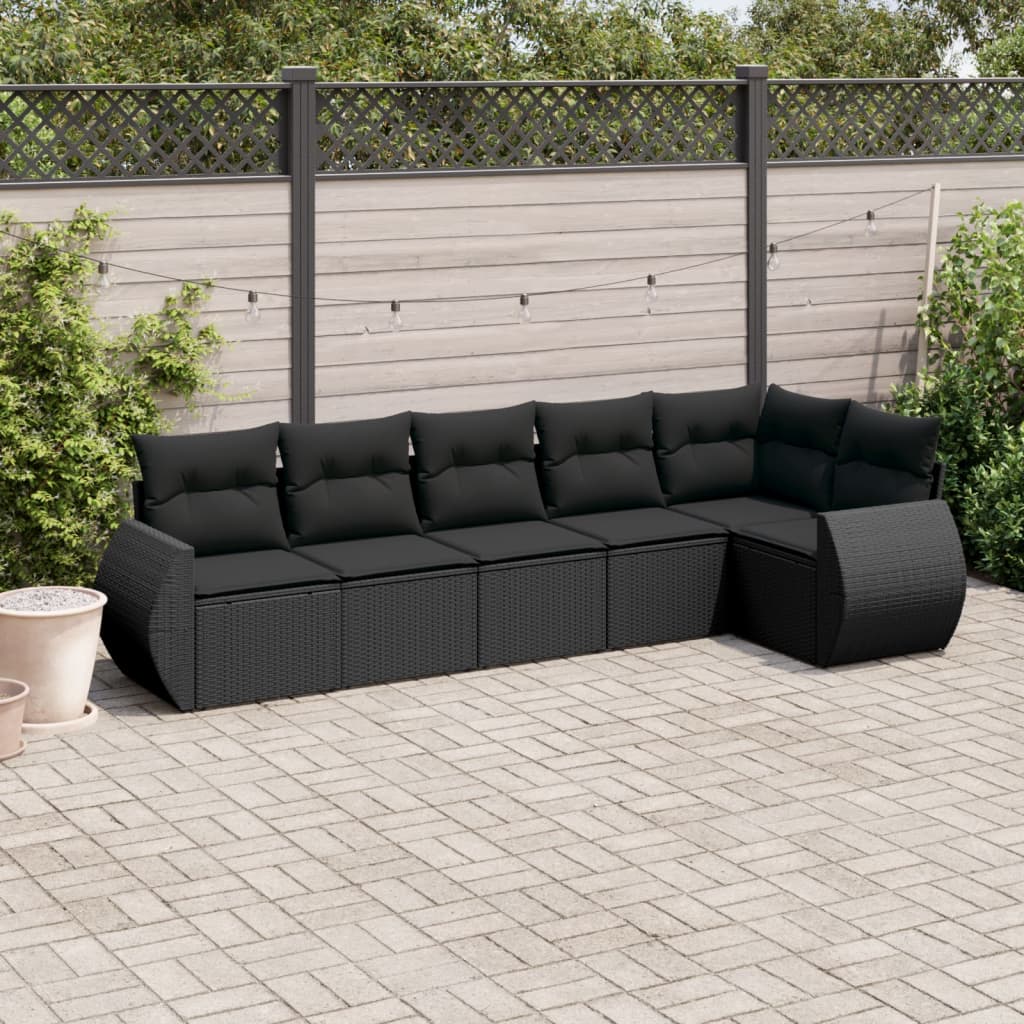 6-delige Loungeset met kussens poly rattan zwart is nu te koop bij PeponiXL, paradijselijk wonen!