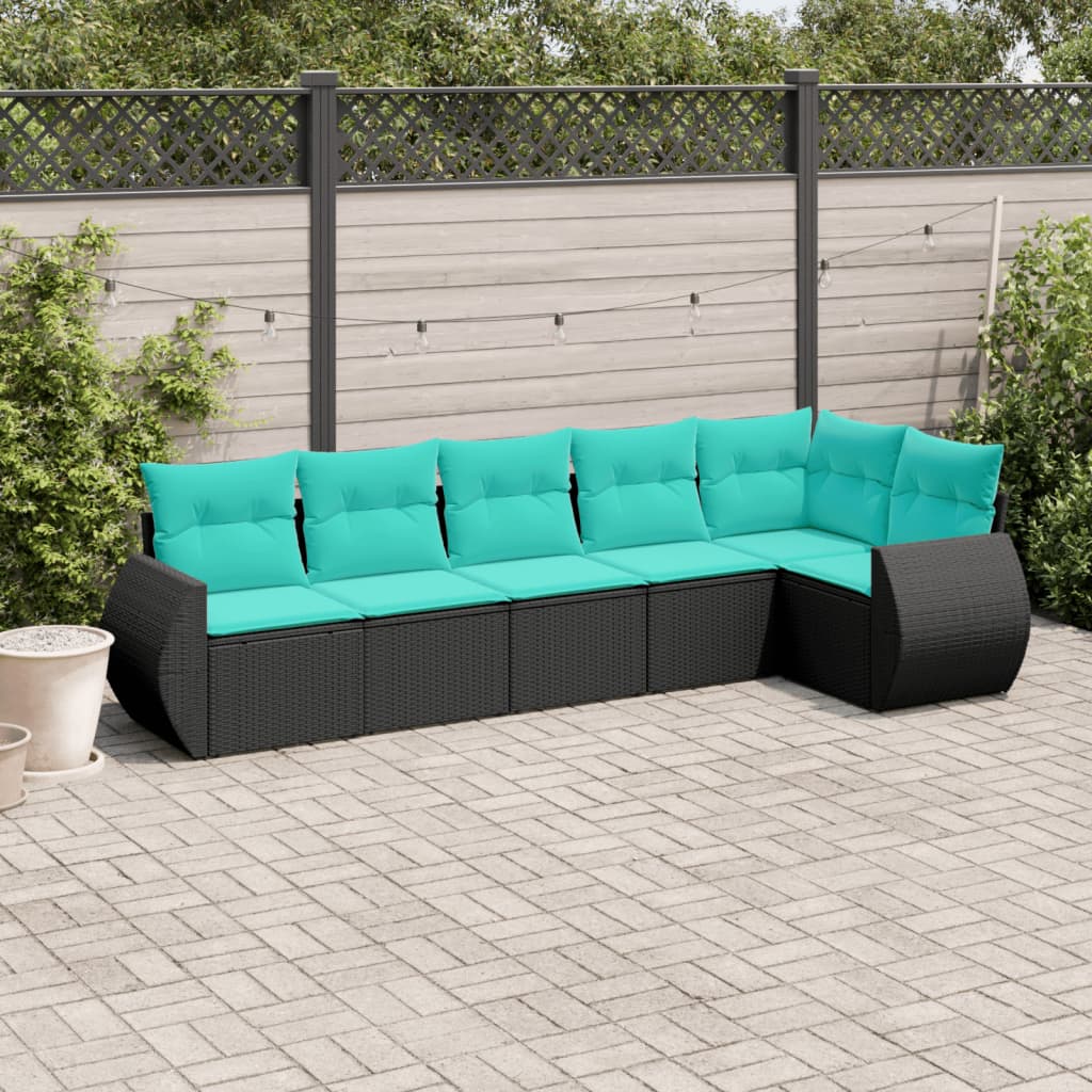 6-delige tuinbankset met kussens van zwart polyrotan is nu te koop bij PeponiXL, paradijselijk wonen!