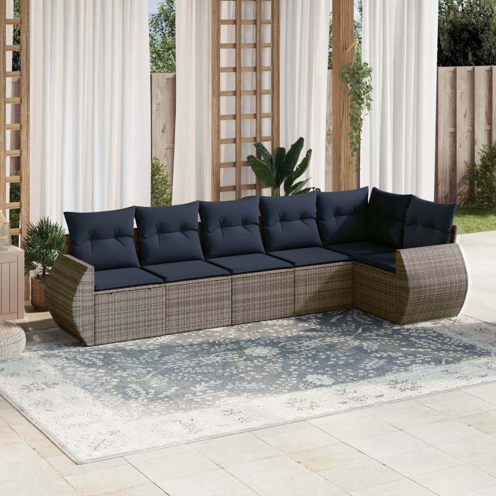 6-delige tuinbankset met kussens, grijs polyrotan is nu te koop bij PeponiXL, paradijselijk wonen!