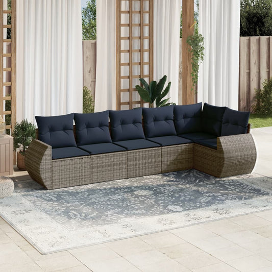 6-delige tuinbankset met kussens, grijs polyrotan is nu te koop bij PeponiXL, paradijselijk wonen!