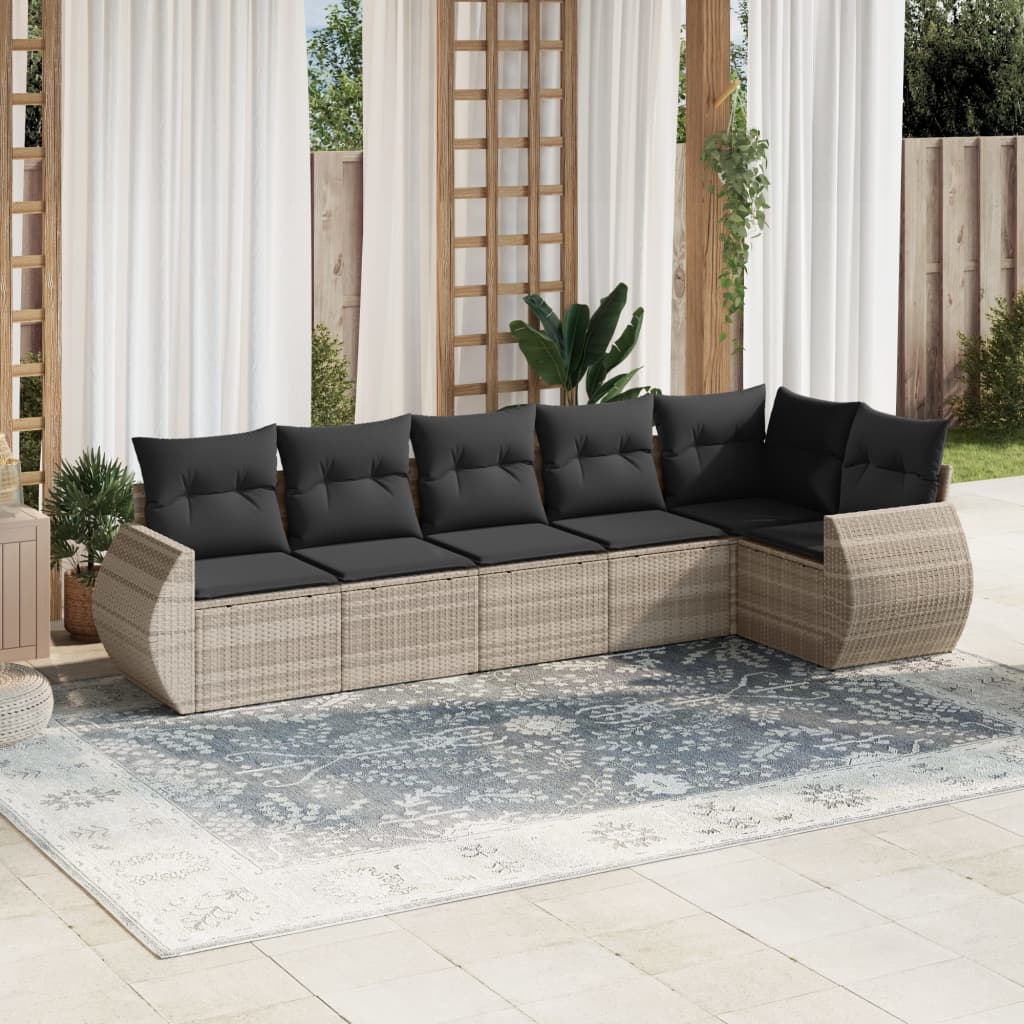 6-delige Loungeset met kussens poly rattan lichtgrijs is nu te koop bij PeponiXL, paradijselijk wonen!