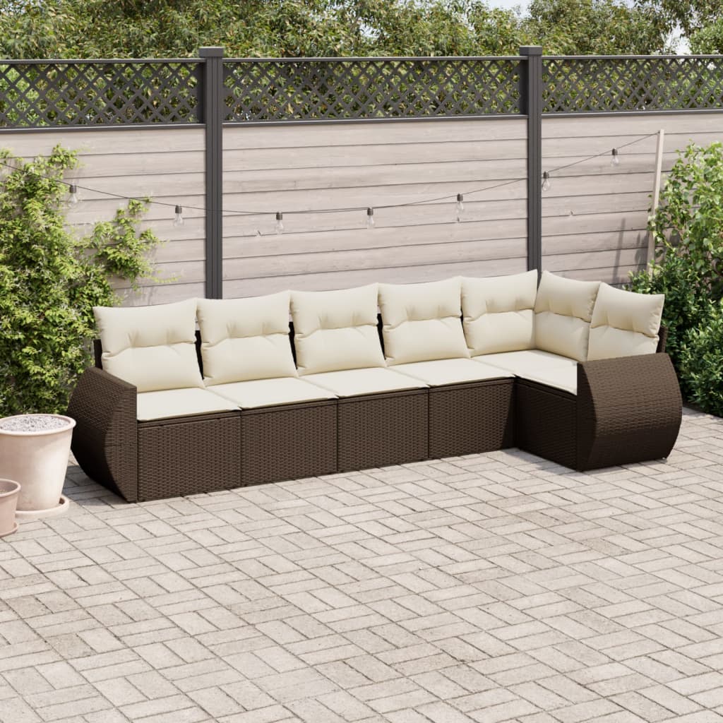6-delige Loungeset met kussens poly rattan bruin is nu te koop bij PeponiXL, paradijselijk wonen!