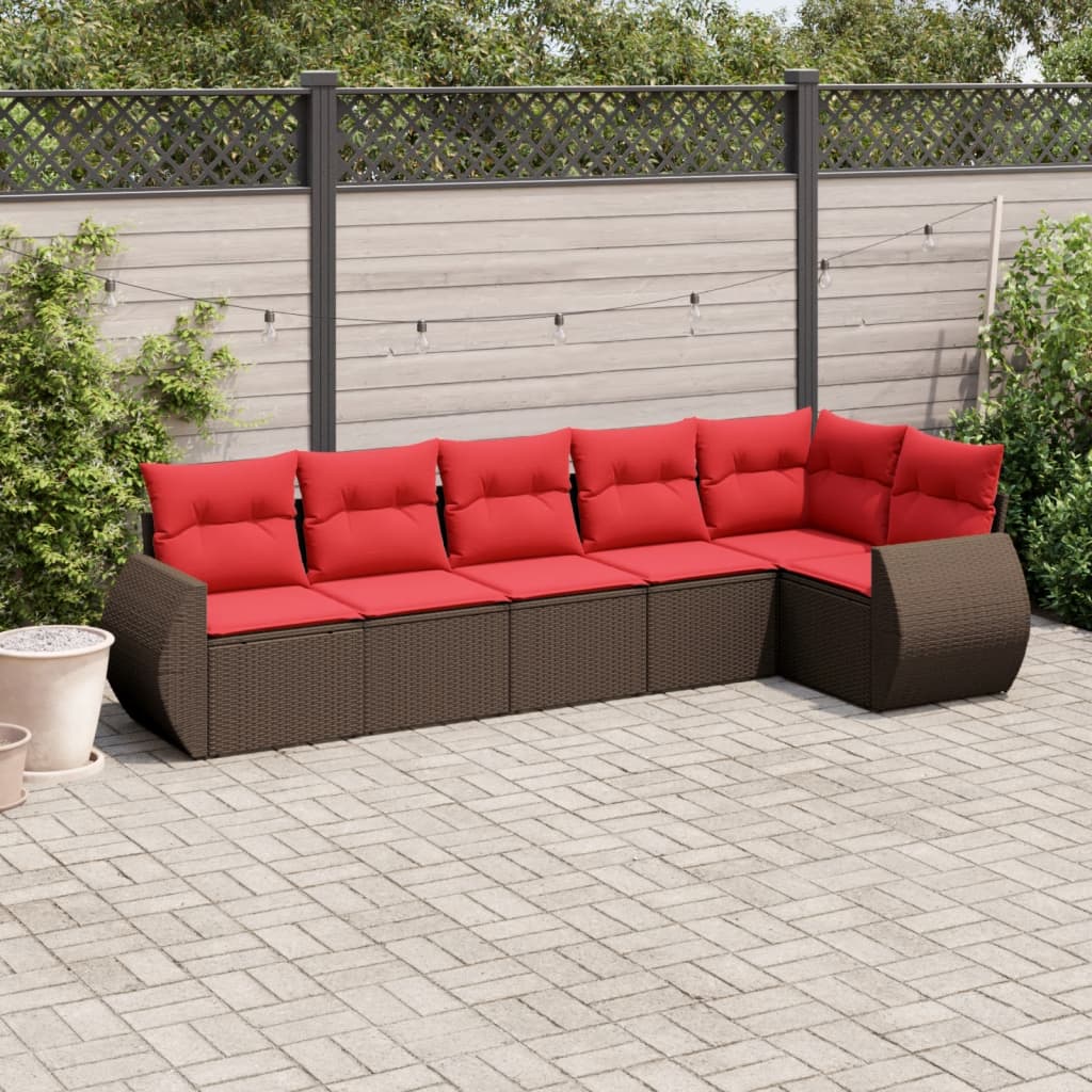 6-delige tuinbankset met kussens, bruin polyrotan is nu te koop bij PeponiXL, paradijselijk wonen!