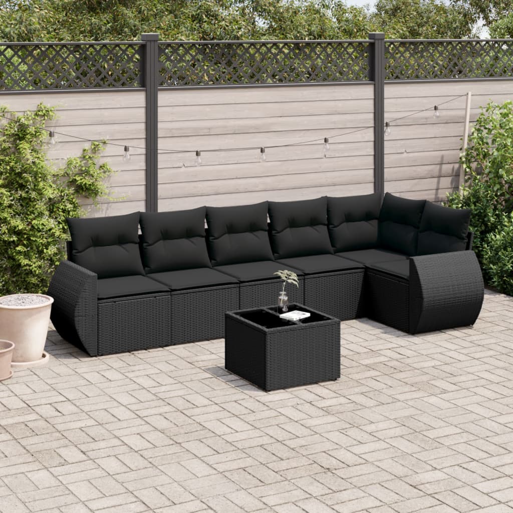 7-delige Loungeset met kussens poly rattan zwart is nu te koop bij PeponiXL, paradijselijk wonen!