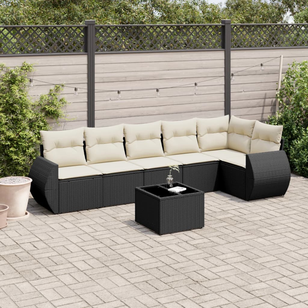 7-delige Loungeset met kussens poly rattan zwart is nu te koop bij PeponiXL, paradijselijk wonen!