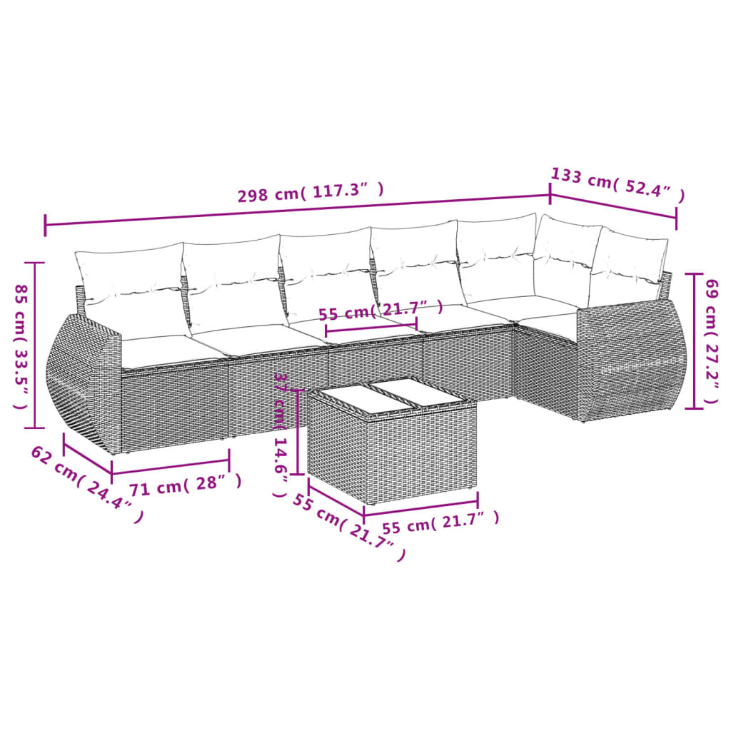 7-delige tuinbankset met kussens van zwart polyrotan is nu te koop bij PeponiXL, paradijselijk wonen!