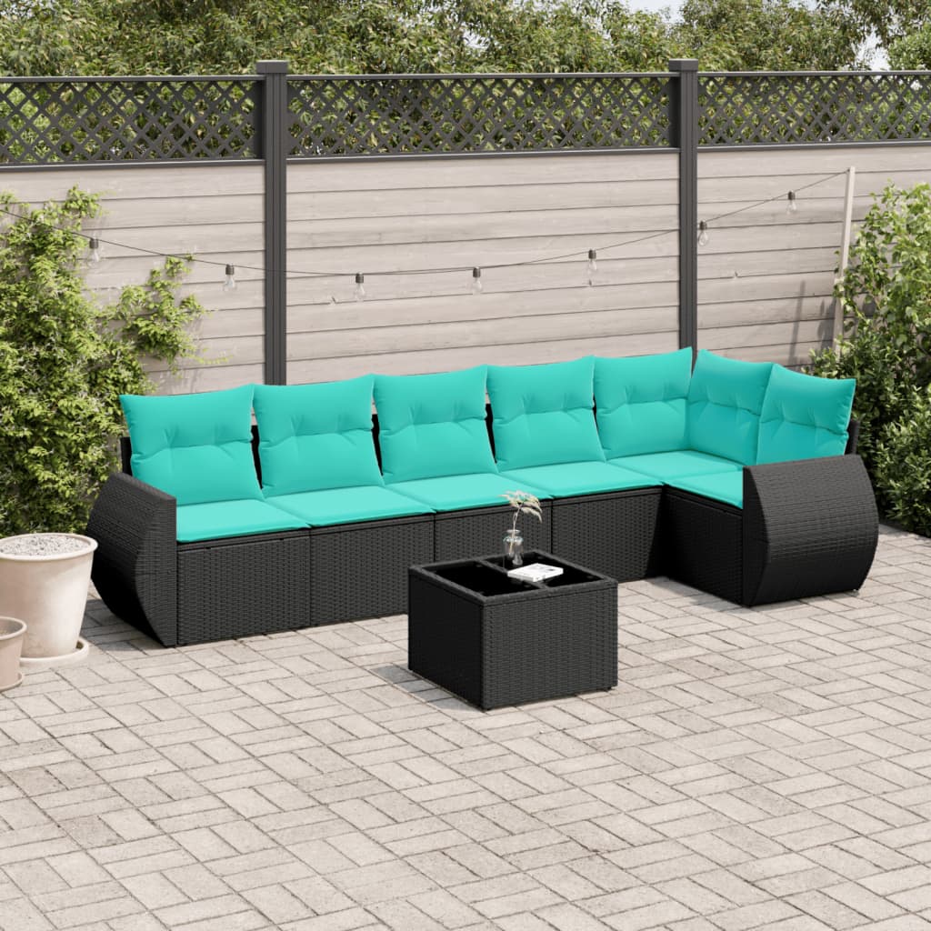 7-delige tuinbankset met kussens van zwart polyrotan is nu te koop bij PeponiXL, paradijselijk wonen!