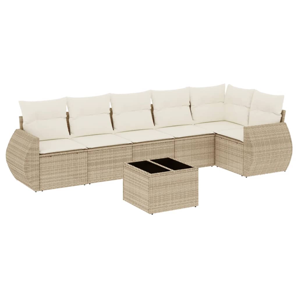 7-delige Loungeset met kussens poly rattan beige is nu te koop bij PeponiXL, paradijselijk wonen!
