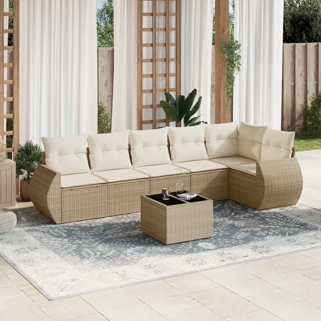 7-delige Loungeset met kussens poly rattan beige is nu te koop bij PeponiXL, paradijselijk wonen!