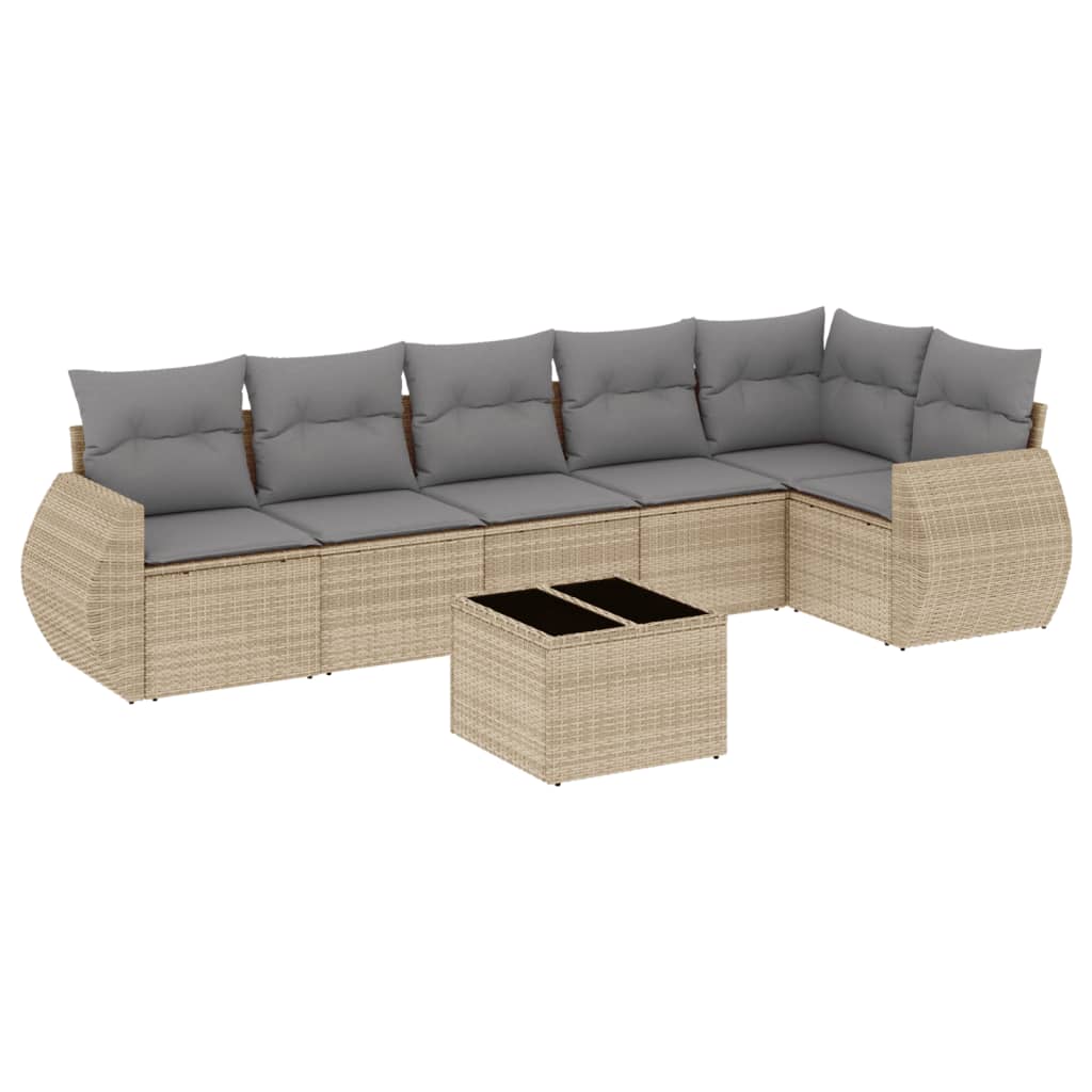 7-delige Loungeset met kussens poly rattan beige is nu te koop bij PeponiXL, paradijselijk wonen!