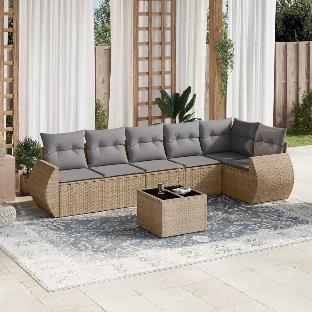 7-delige Loungeset met kussens poly rattan beige is nu te koop bij PeponiXL, paradijselijk wonen!