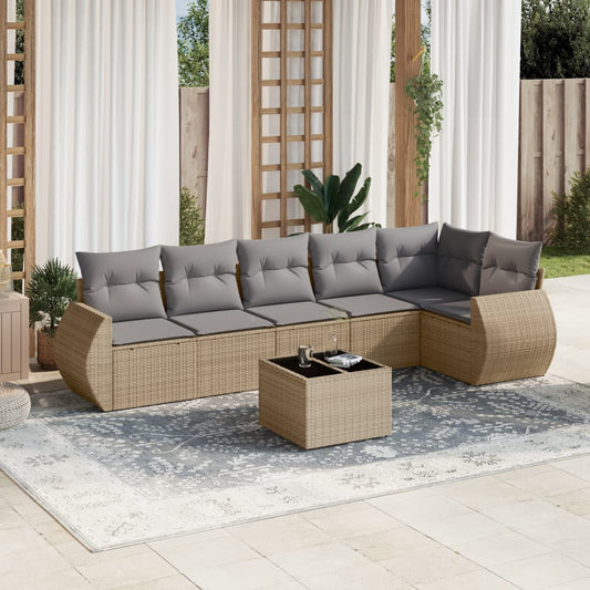 7-delige Loungeset met kussens poly rattan beige is nu te koop bij PeponiXL, paradijselijk wonen!