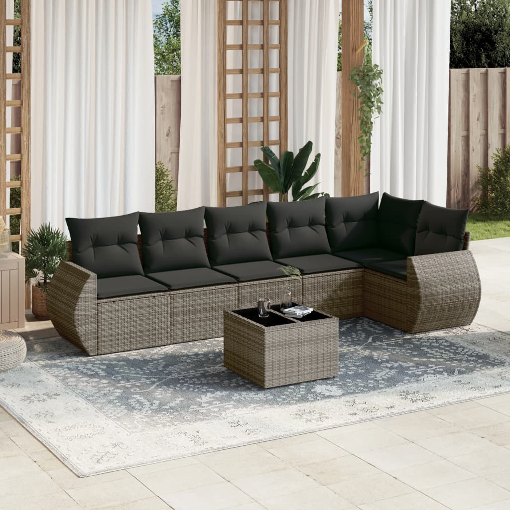7-delige Loungeset met kussens poly rattan grijs is nu te koop bij PeponiXL, paradijselijk wonen!