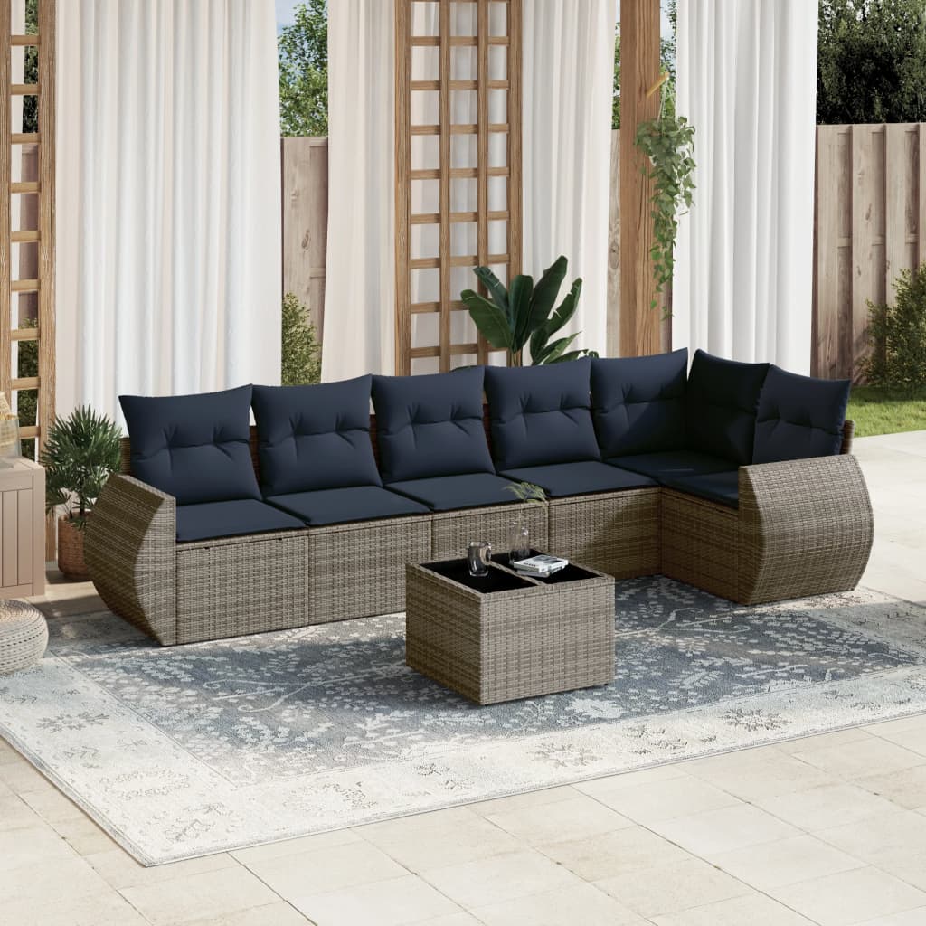 7-delige tuinbankset met kussens, grijs polyrotan is nu te koop bij PeponiXL, paradijselijk wonen!