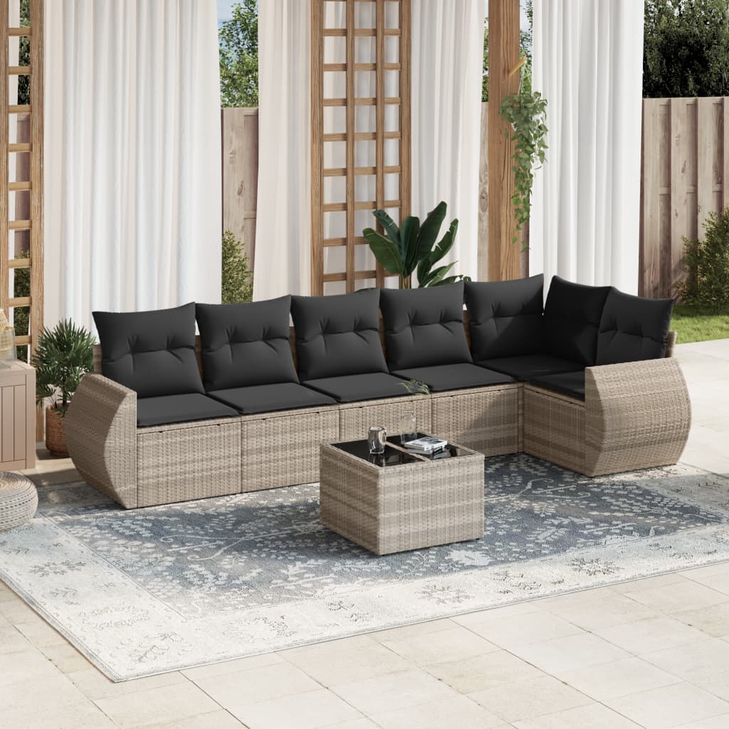 7-delige Loungeset met kussens poly rattan lichtgrijs is nu te koop bij PeponiXL, paradijselijk wonen!